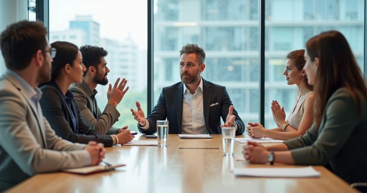Leadership team in a transparent emotional conversation during a meeting 