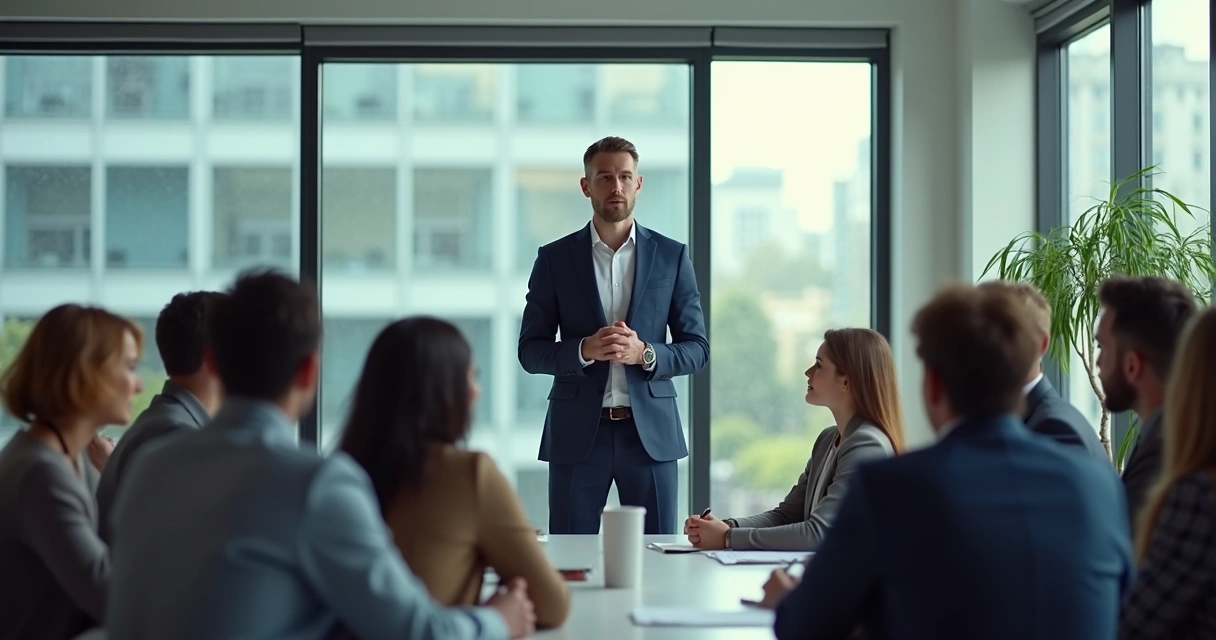 Leader speaking transparently to a diverse team 