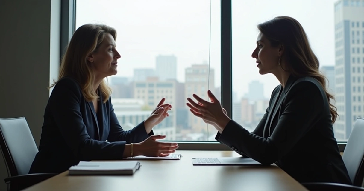 Manager listening to employee during one-on-one feedback session 