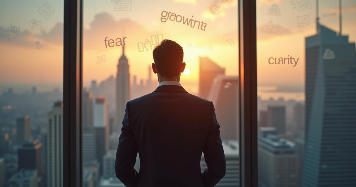 Leader reflecting alone in modern office, contemplating path forward