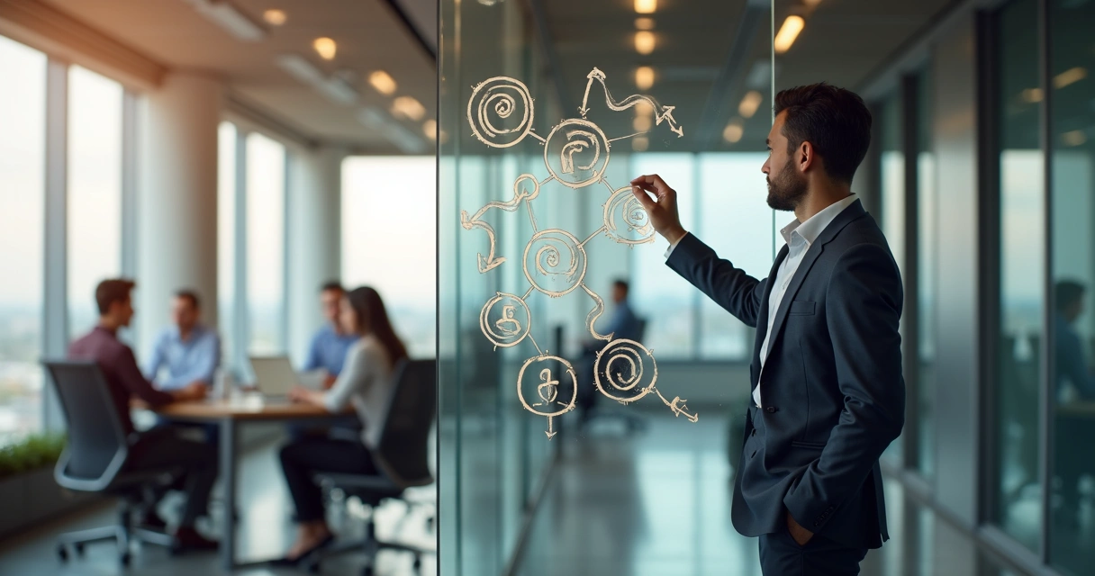 Hand drawing connected circles on transparent board
