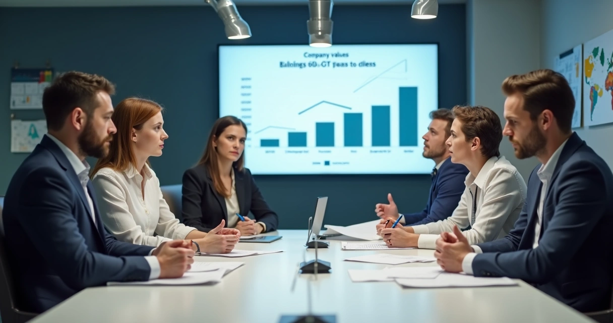 Leadership group in meeting with serious expressions