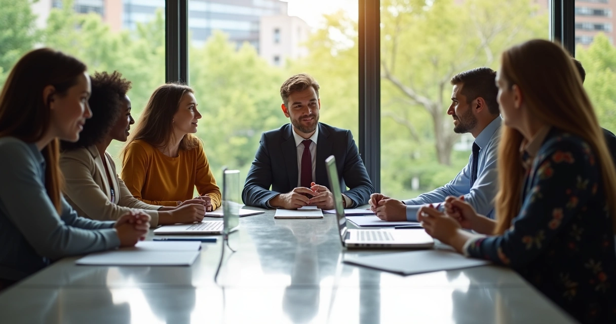 Leadership team in discussion around a table