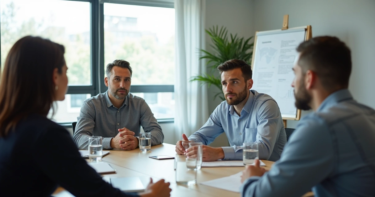 Leader listening to a team during a calm meeting