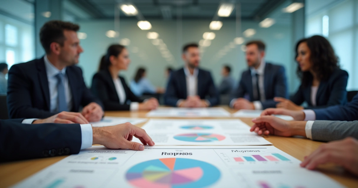 Leadership team gathered around a table discussing company values 