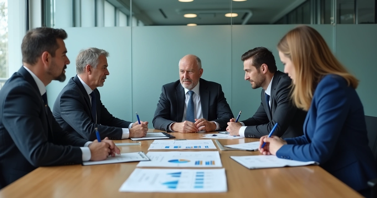 Leadership team discussing succession in a boardroom