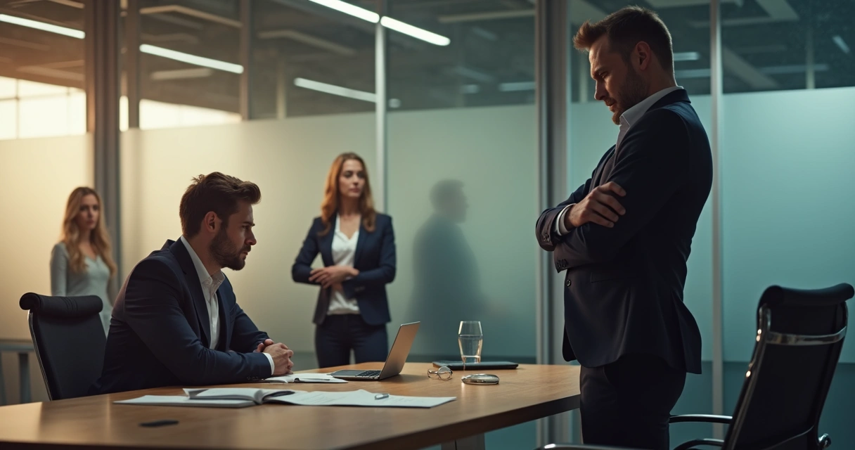 Employee looking at leader with disappointment in office setting