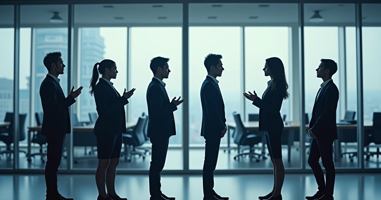 Silhouettes of business leaders facing mirrors 