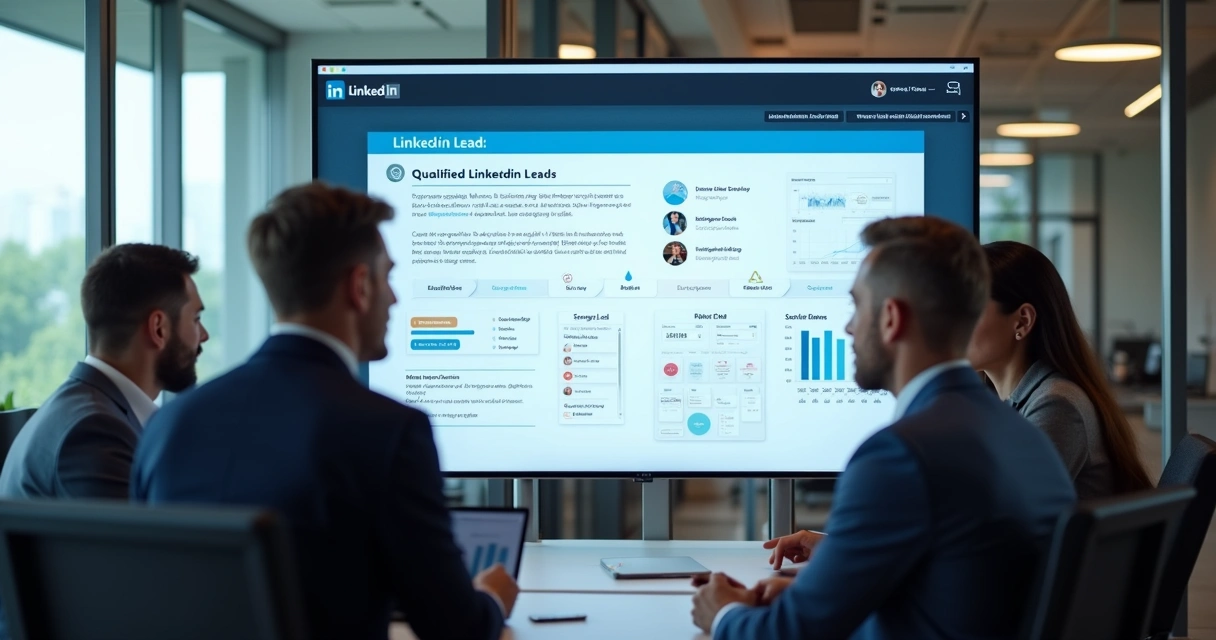 Equipe verificando lista de leads qualificados no LinkedIn 