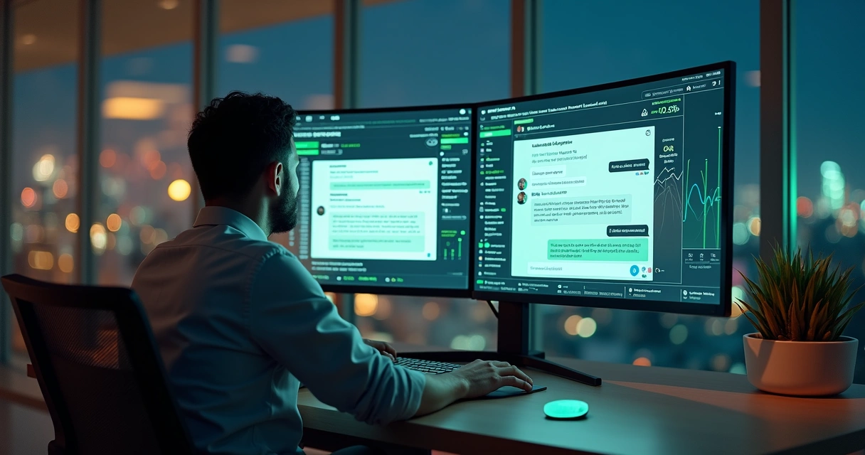 Dashboard com chatbot no site e conversa no WhatsApp mostrando geração de leads qualificados 
