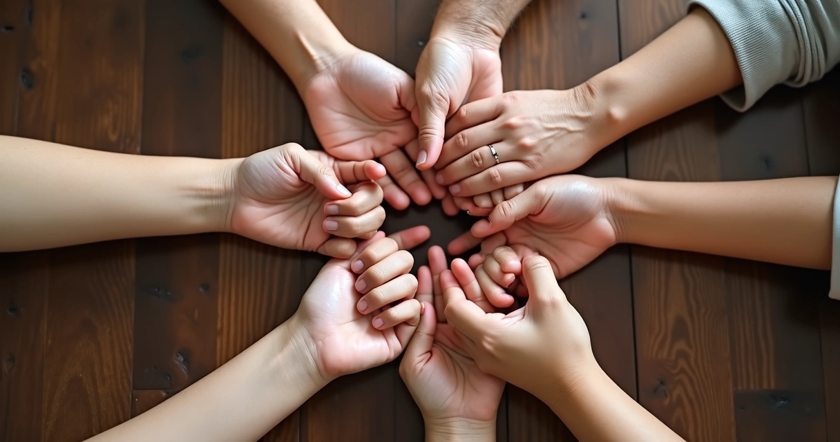 Manos de diferentes generaciones unidas por las muñecas 