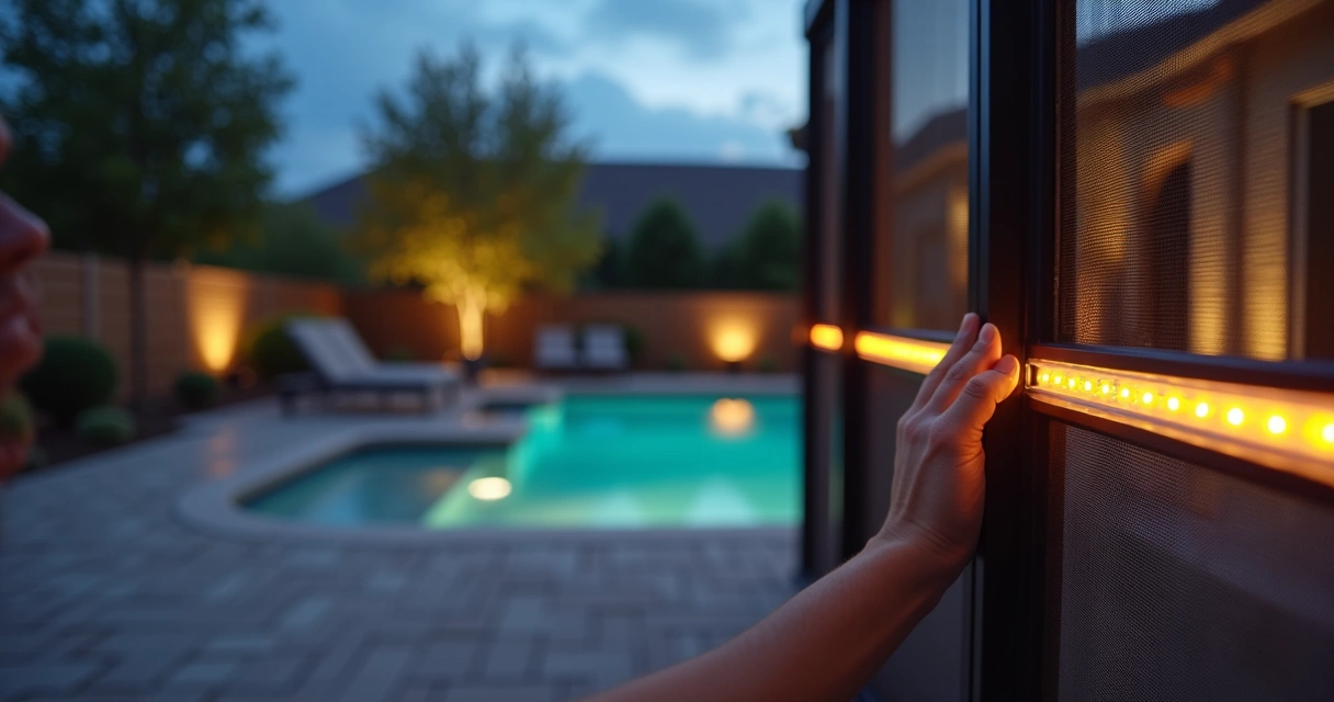 Installing LED accent lights on Orlando screen enclosure 