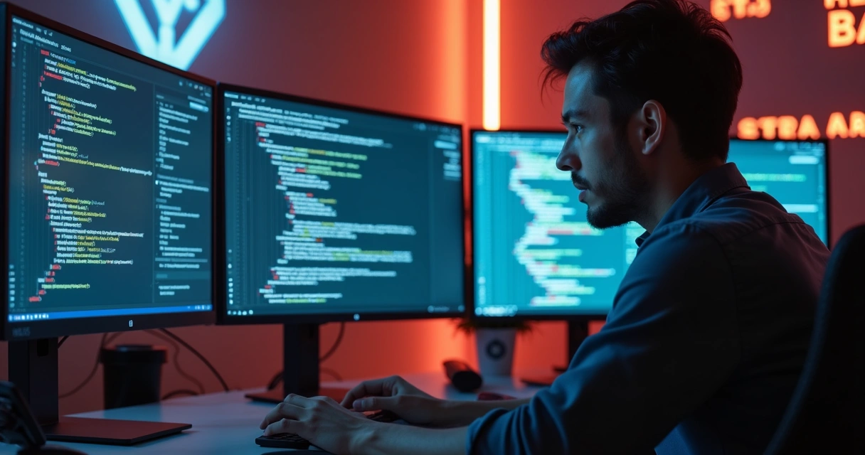 Developer assessing legacy PHP code on laptop 