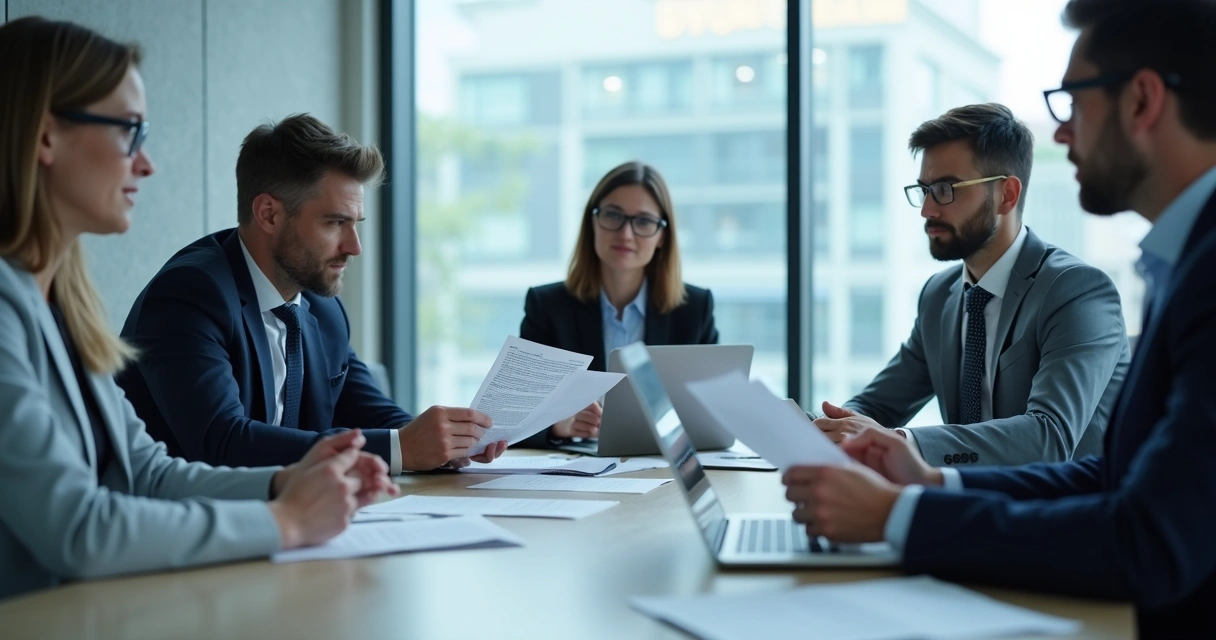 Legal and security team reviewing tracking compliance documents 