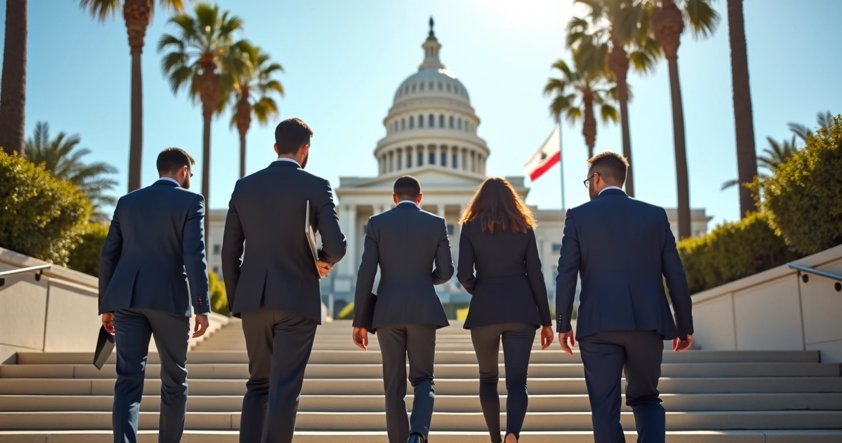 Legal team walking towards California State Capitol 