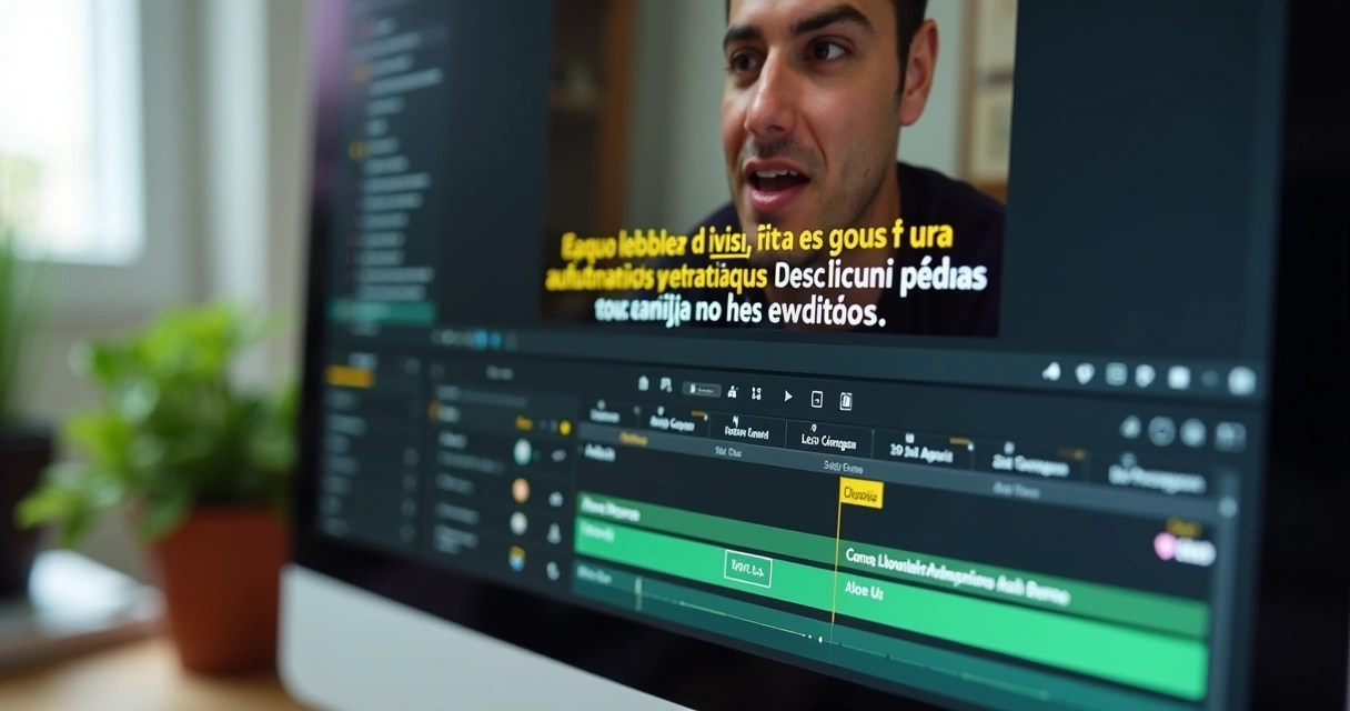 Online video editor showing automatic captions appearing on a clip