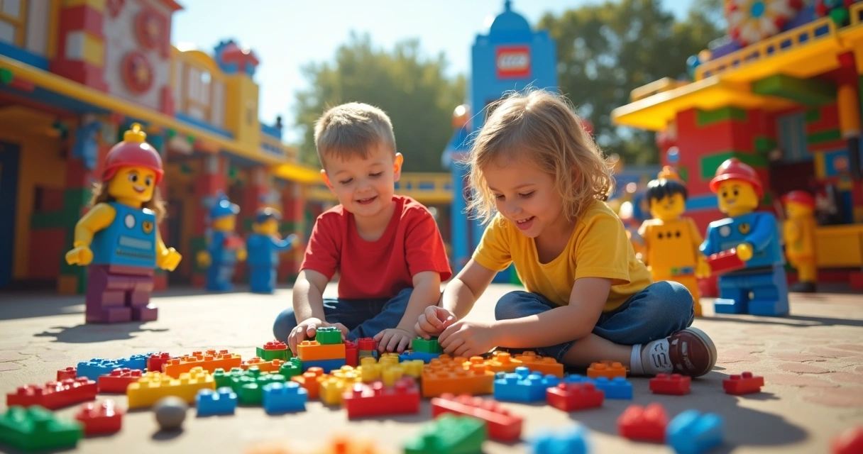 Crianças brincando com blocos no Legoland Orlando 