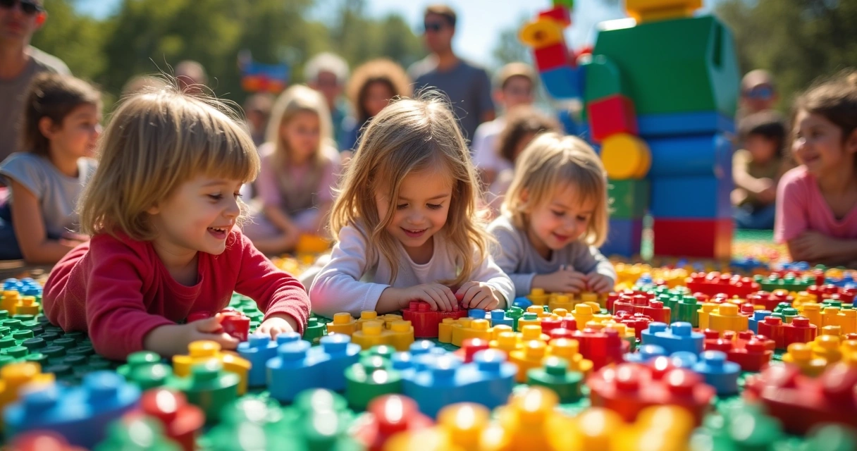 Crianças montando Legos no parque Legoland na Flórida 