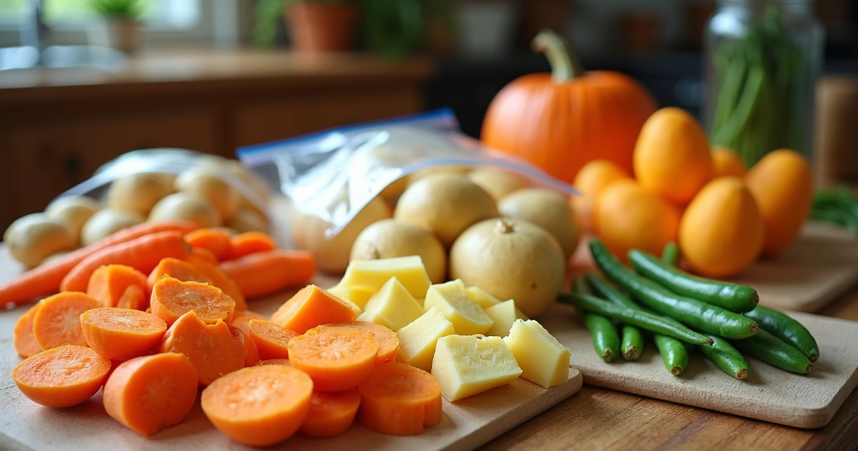 Legumes fatiados prontos para congelar 