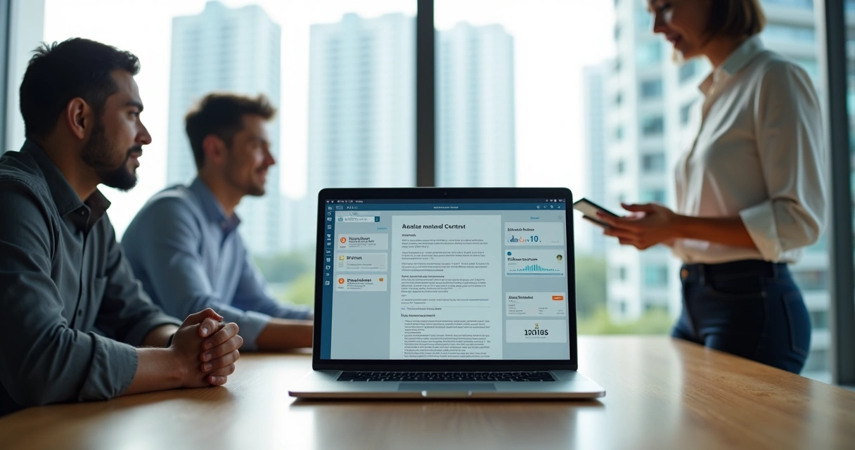 Proprietário e inquilino assinando contrato digital de aluguel com gráficos e PIX na tela 