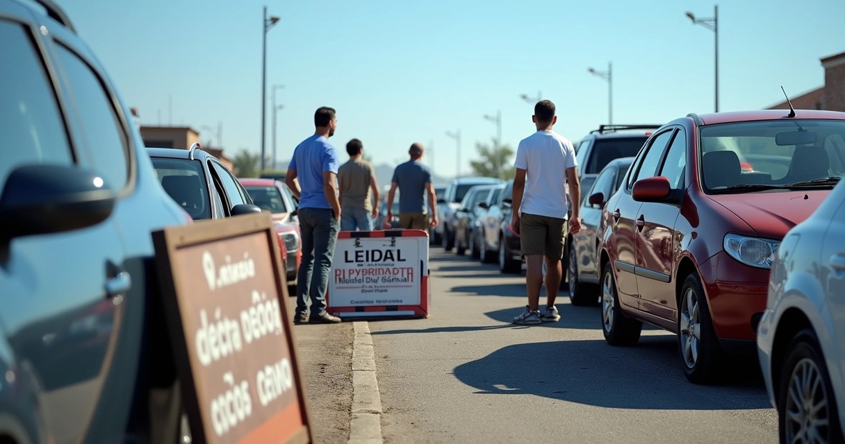 Carros alinhados em pátio de leilão 