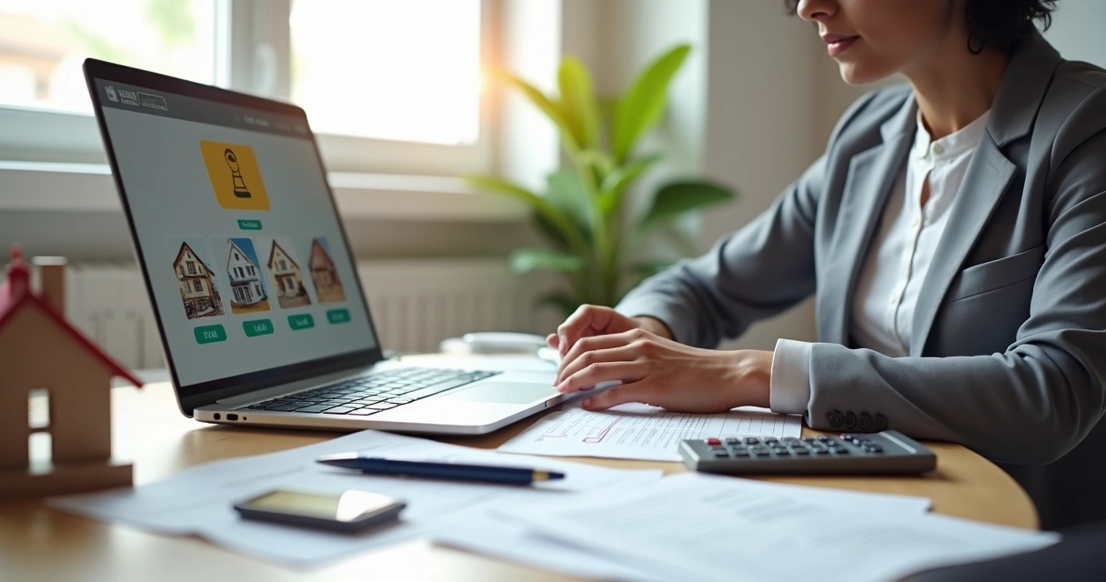 Investidor analisa leilão de imóveis em plataforma online 