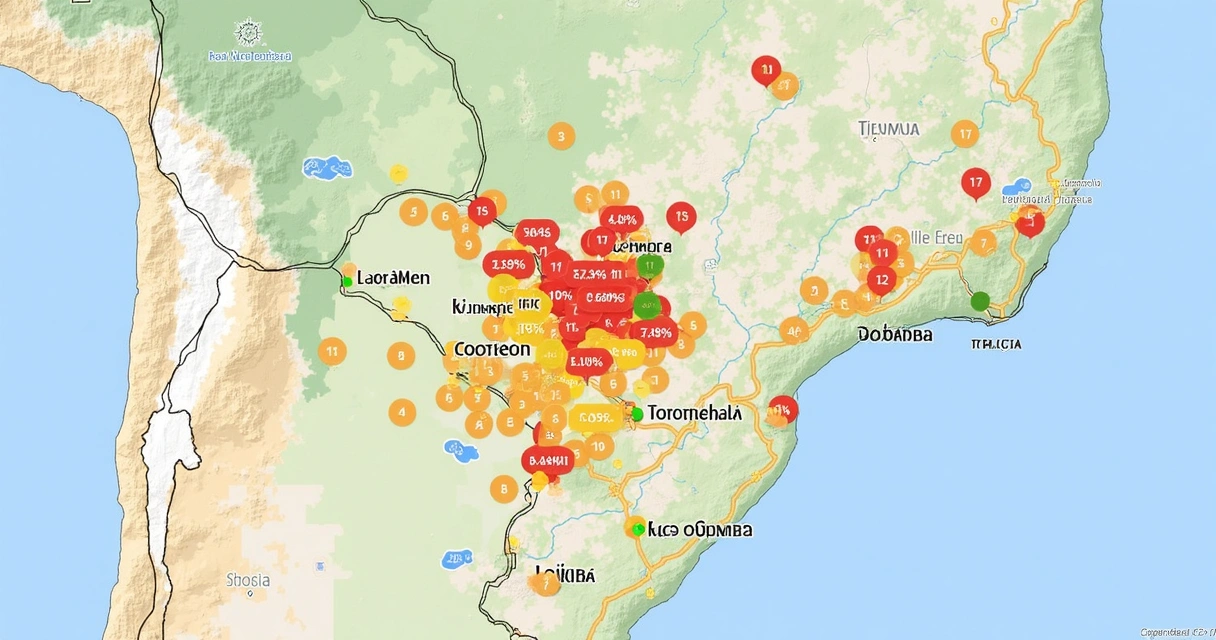 Mapa de Minas Gerais com imóveis em destaque divididos por faixa de desconto 