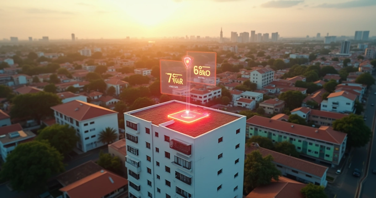Vista aérea de bairro em Teresina com marcador de localização e destaque para imóvel de leilão 