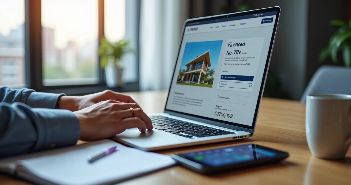 Tela de leilão online com imóvel financiado em destaque no computador 