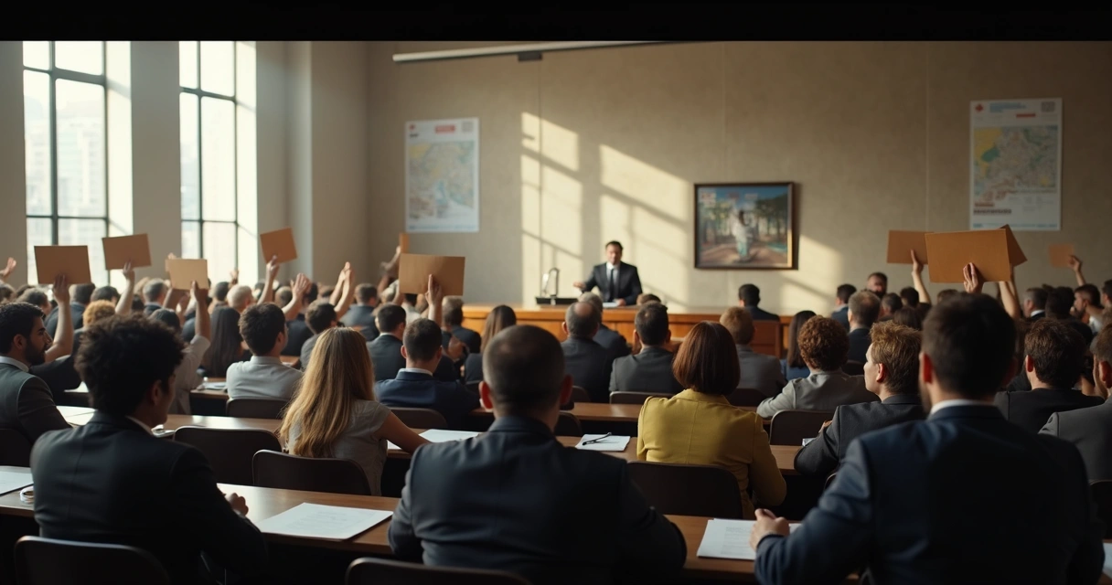 Pessoas acompanhando um leilão judicial de imóveis em São Paulo 