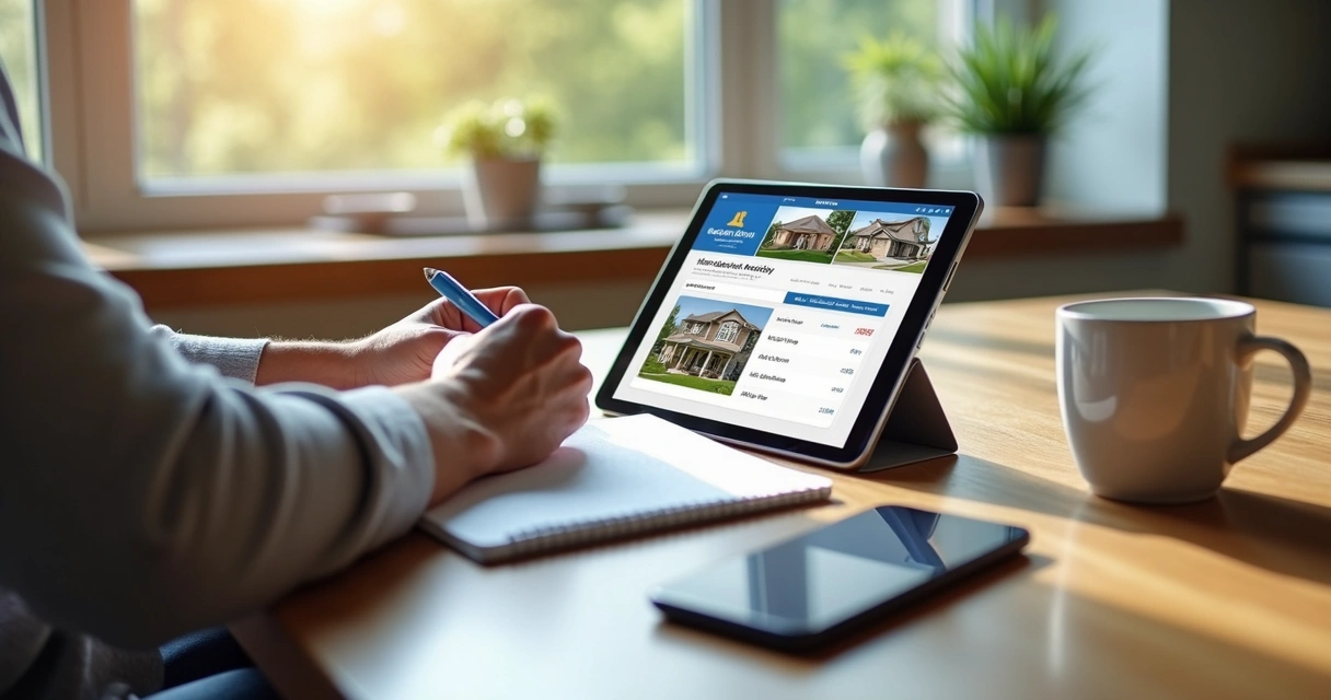 Pessoa usando tablet para analisar leilão imobiliário online 