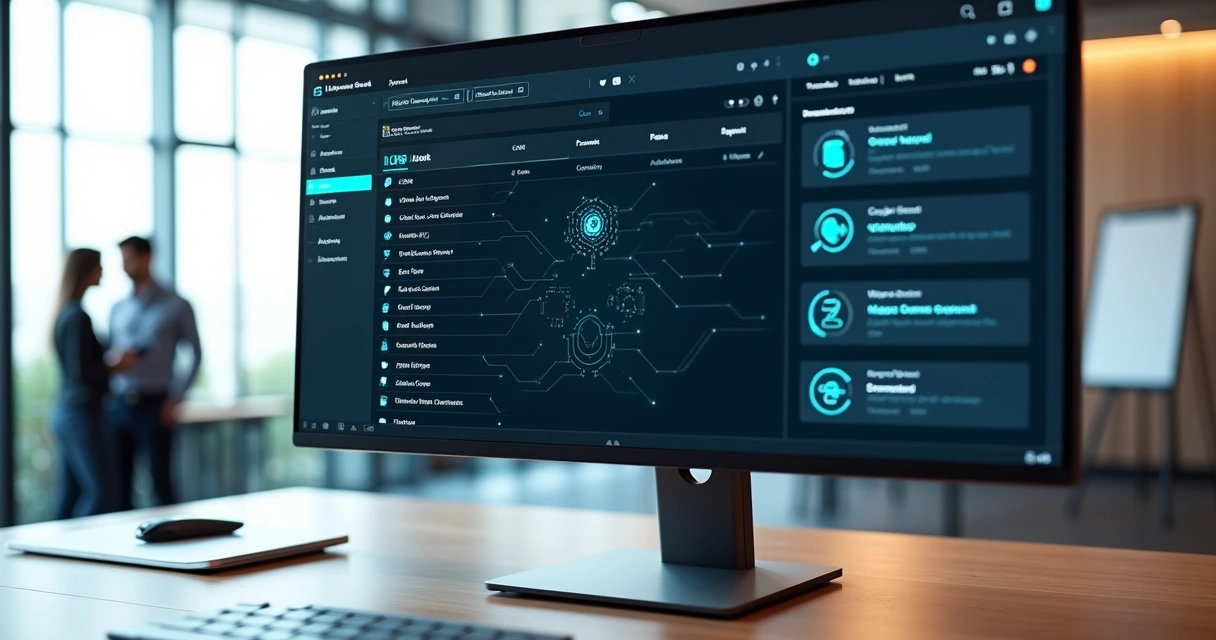 Painel com inbox de email sendo organizado automaticamente por inteligência artificial em ambiente corporativo 