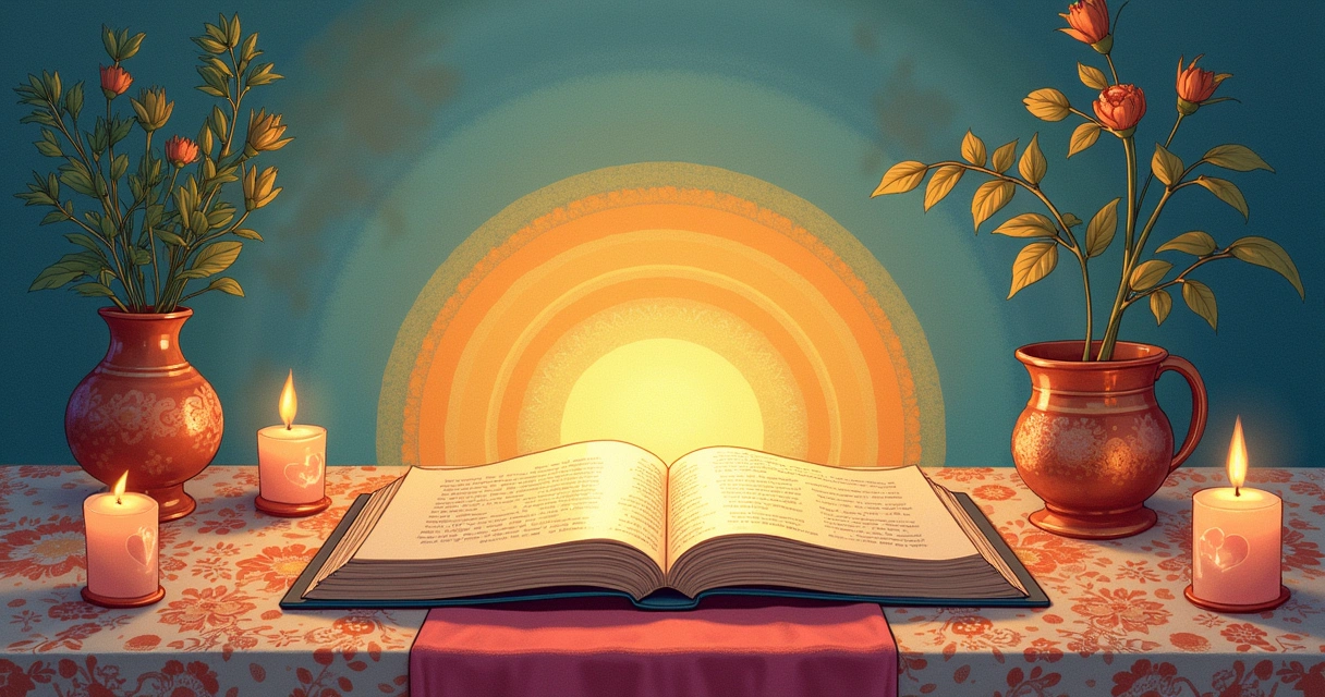 Leitura espiritual com búzios sobre uma mesa, plantas, velas acesas e atmosfera tranquila.