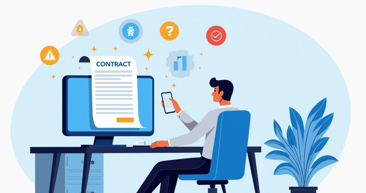 Empreendedor lendo contrato de pagamento online no escritório 