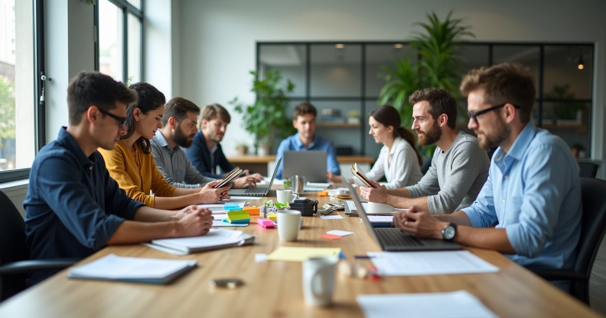 Pessoas de diferentes idades lendo livros juntos em mesa larga 