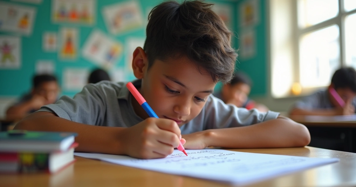 Aluno concentrado lendo o enunciado de uma prova de matemática 