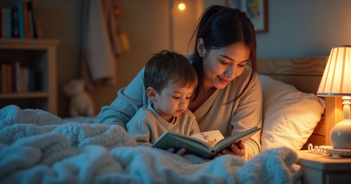 Adulto lendo para criança antes de dormir