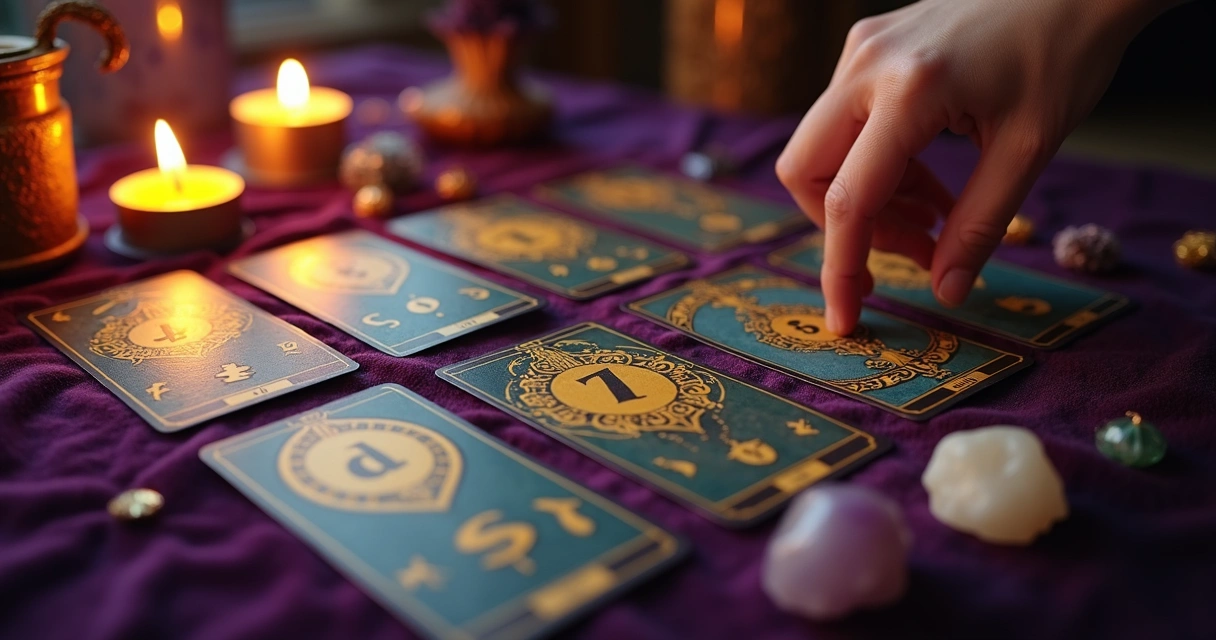 Cartas de tarot dispostas lado a lado com números iguais visíveis 