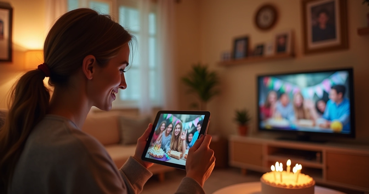 Pessoa assistindo a um vídeo curto de aniversário em um tablet