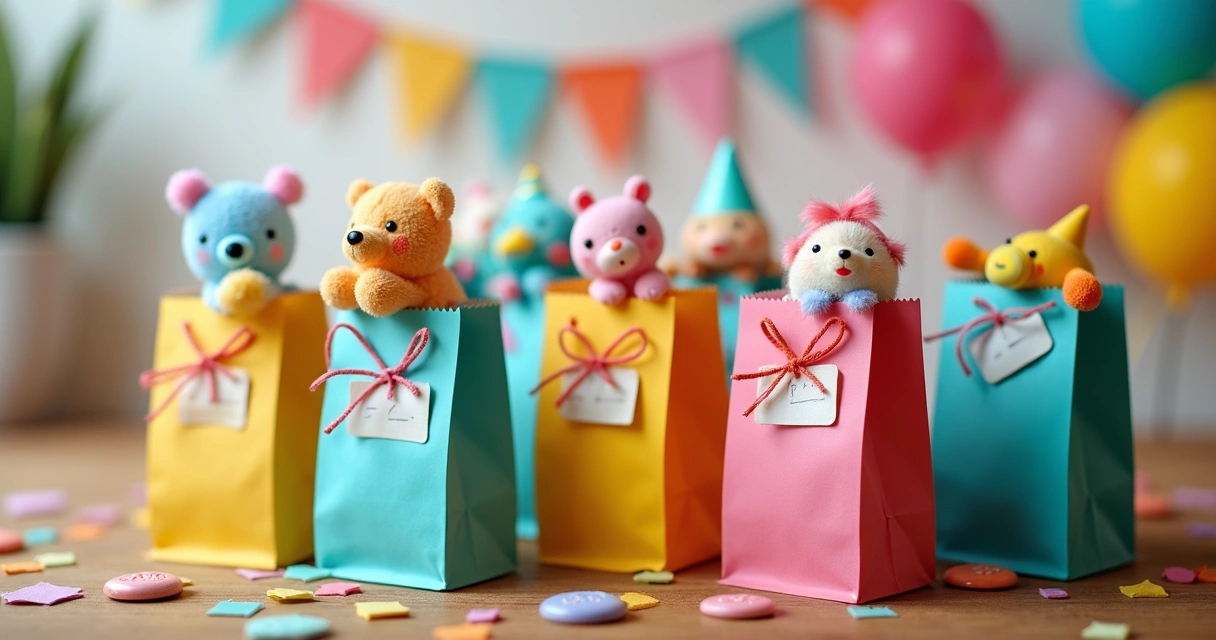 Lembrancinhas criativas de festa infantil em saquinhos decorados. 