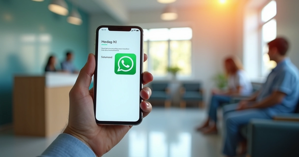 Tela de celular mostrando mensagem automática de lembrete de consulta no WhatsApp 