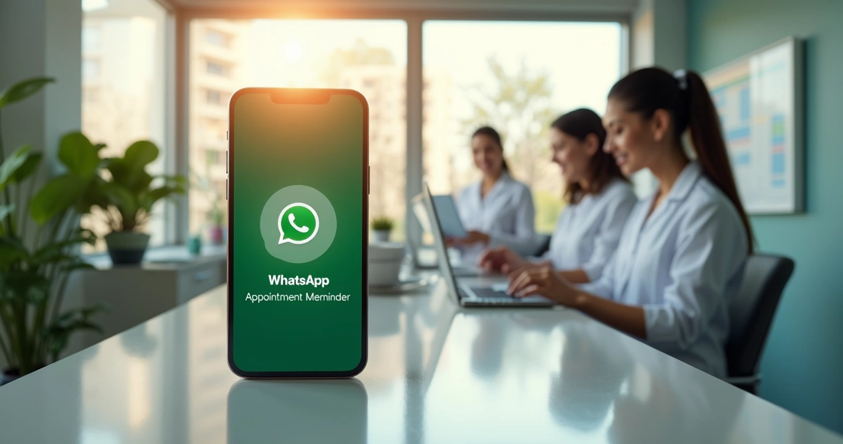 Smartphone exibindo notificação de lembrete via WhatsApp em uma clínica odontológica 