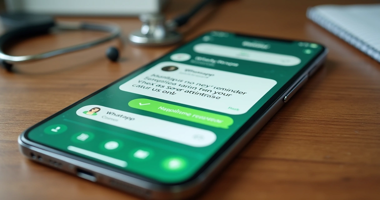 Lembrete de consulta enviado por WhatsApp em uma tela de smartphone 