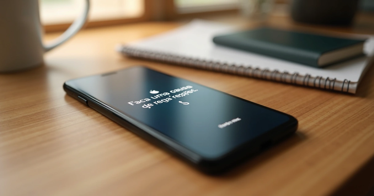 Tela de celular mostrando um lembrete curto para pausar e respirar 