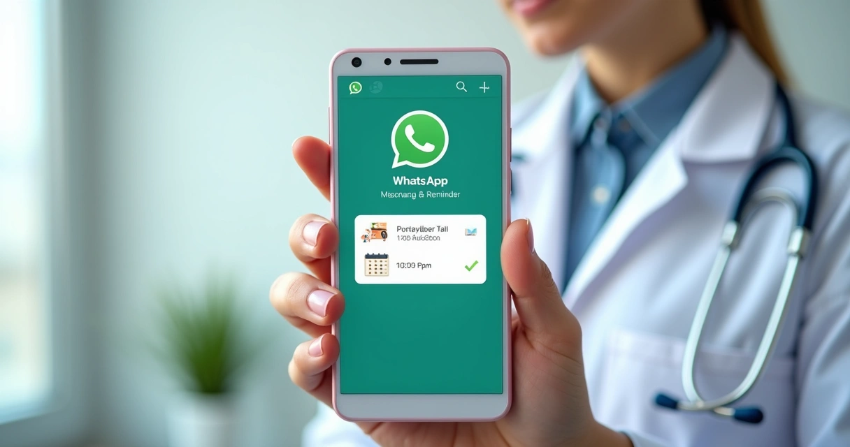 Tela de celular mostrando um lembrete automatizado de consulta médica no WhatsApp 