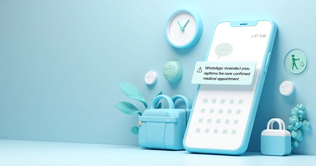 Celular exibindo lembrete de consulta médica no WhatsApp e calendário ao fundo 