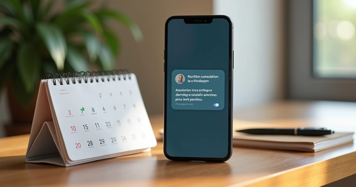Notificação de lembrete em aparelho de celular sobre consulta de nutrição 