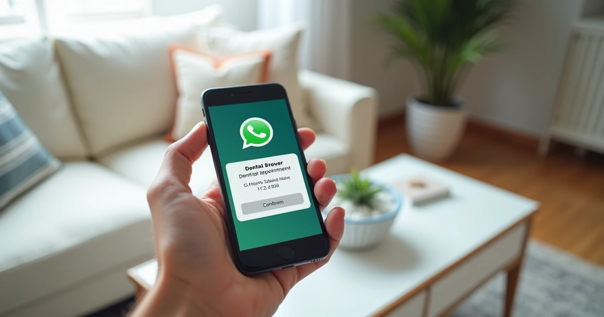 Mensagem de lembrete digital de consulta dentista no celular de paciente 