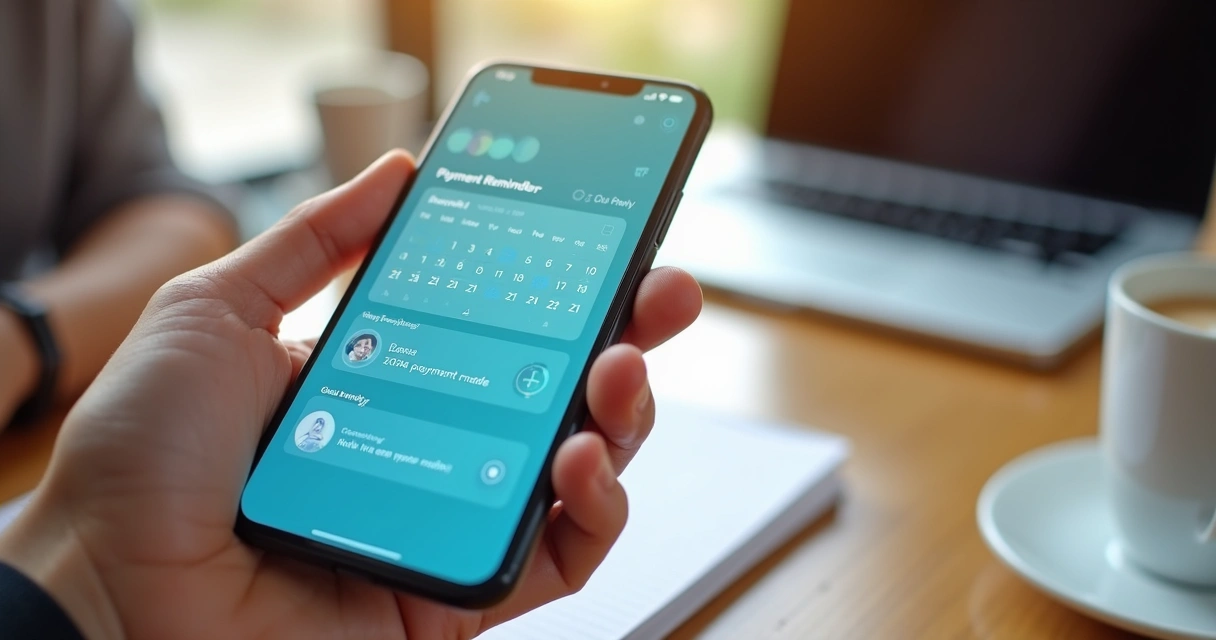 Smartphone exibindo tela com lembrete de pagamento automático em interface moderna e colorida 