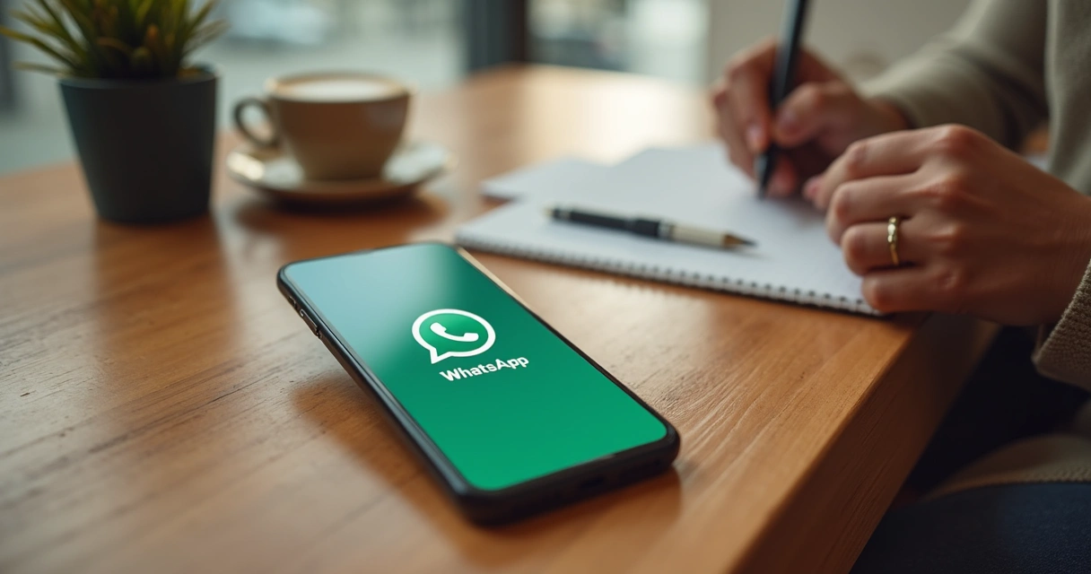 Smartphone exibindo lembrete de reunião em grupo do WhatsApp 